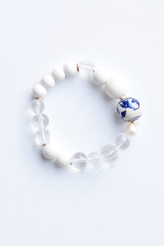 Load image into Gallery viewer, Blue &amp;amp; White Ceramic Ball Bracelets
