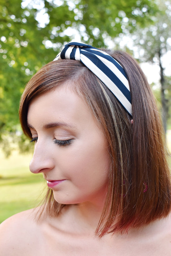 Navy and White Striped Headband