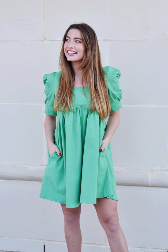 Brittany Kelly Green Square Neck Babydoll Dress