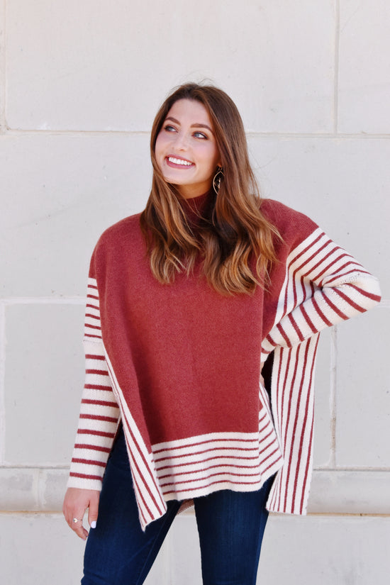 Pumpkin Spice Striped Poncho Sweater
