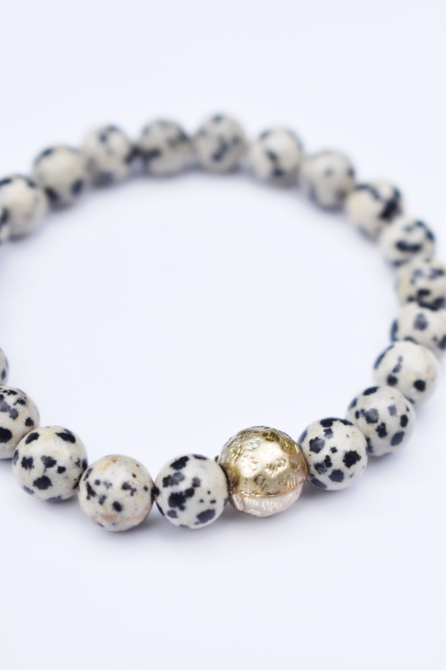 Dalmatian Stone and Gold Ball Bracelet