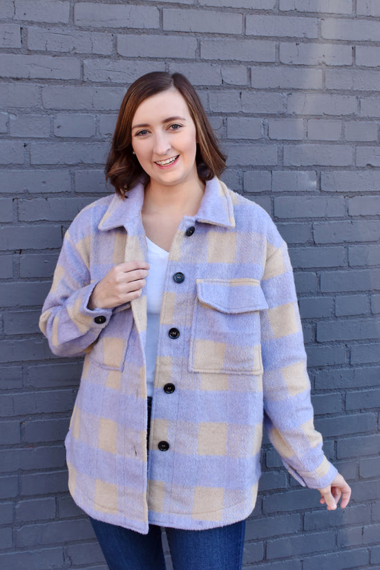 Load image into Gallery viewer, Abby Lavender Plaid Shacket

