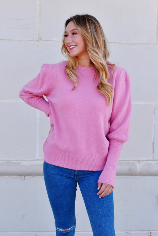 Load image into Gallery viewer, Bubblegum Pink Puff Sleeve Sweater
