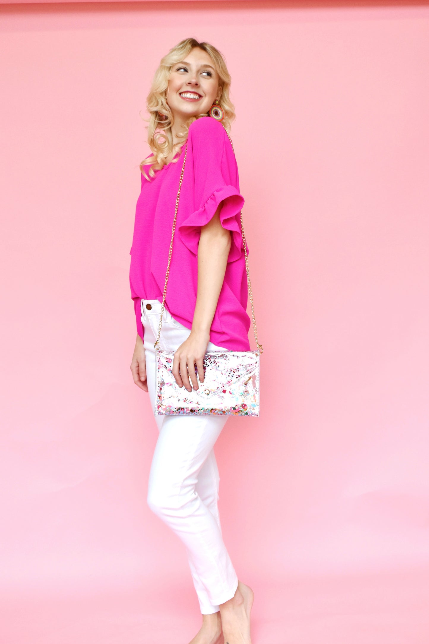Gotta Have It Hot Pink Ruffle Sleeve Top