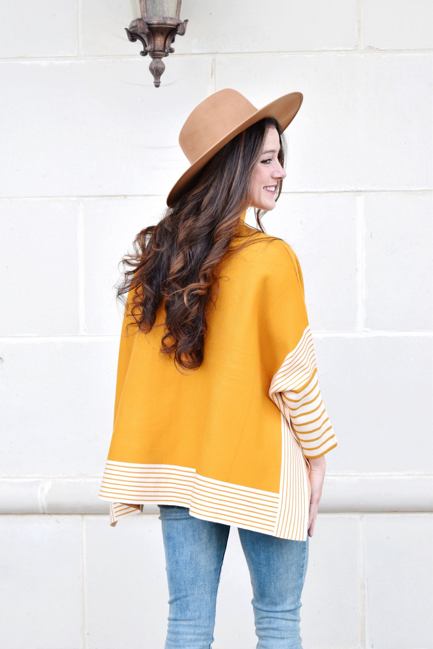 Load image into Gallery viewer, Mustard Side Slit Striped Poncho
