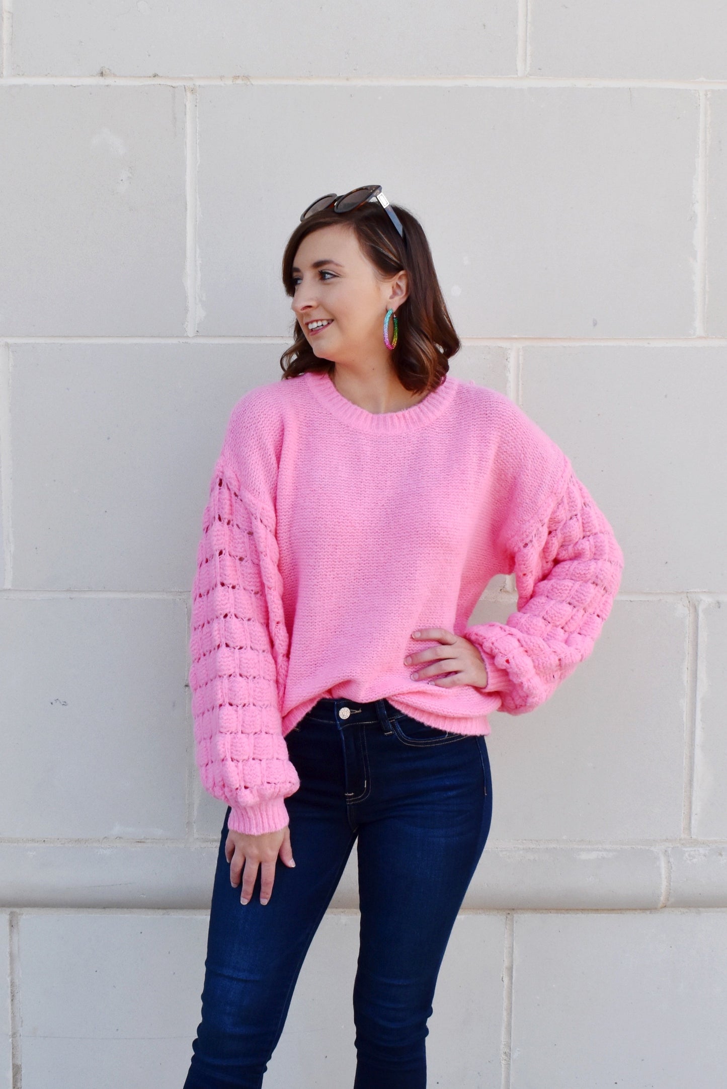 Pink Bubble Sleeve Sweater