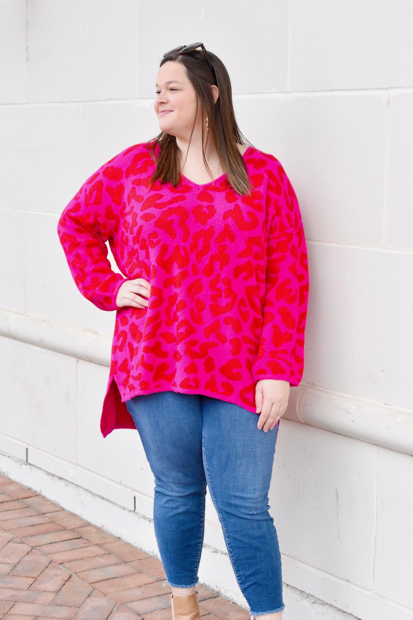 Pink & Red Leopard Print Sweater