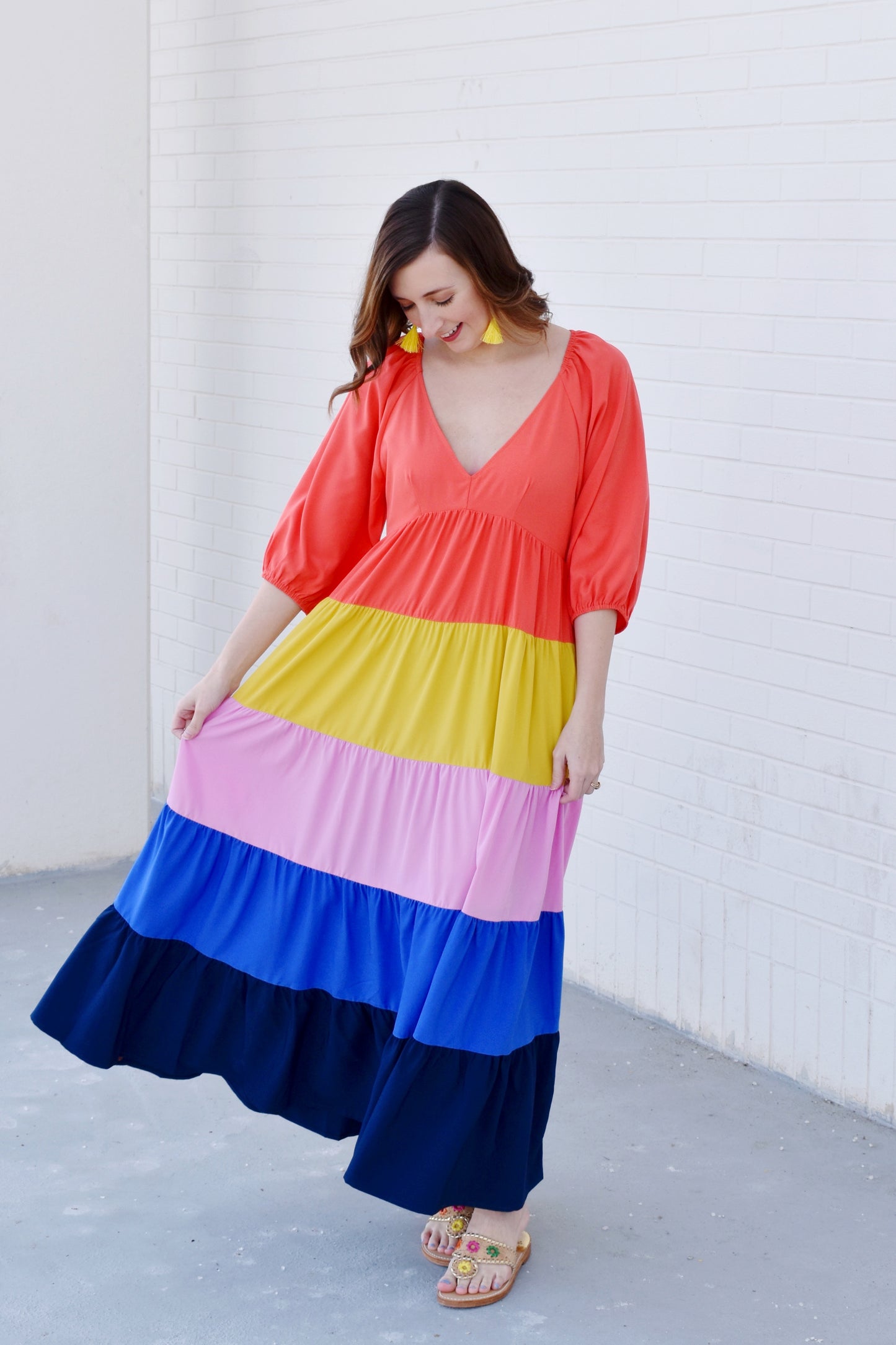 Rainbow Colorblock Tiered Maxi Dress