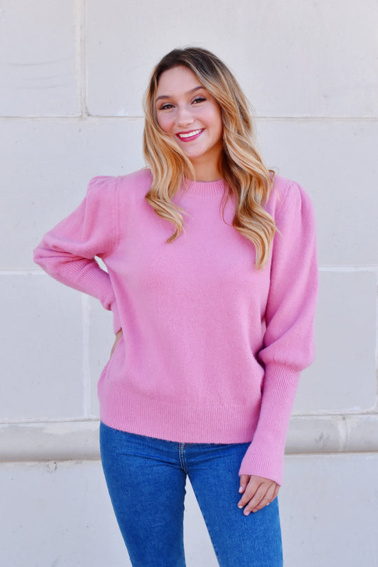 Load image into Gallery viewer, Bubblegum Pink Puff Sleeve Sweater
