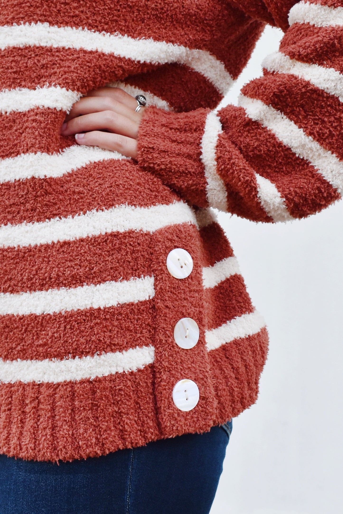 Load image into Gallery viewer, Striped Button Side Sweater
