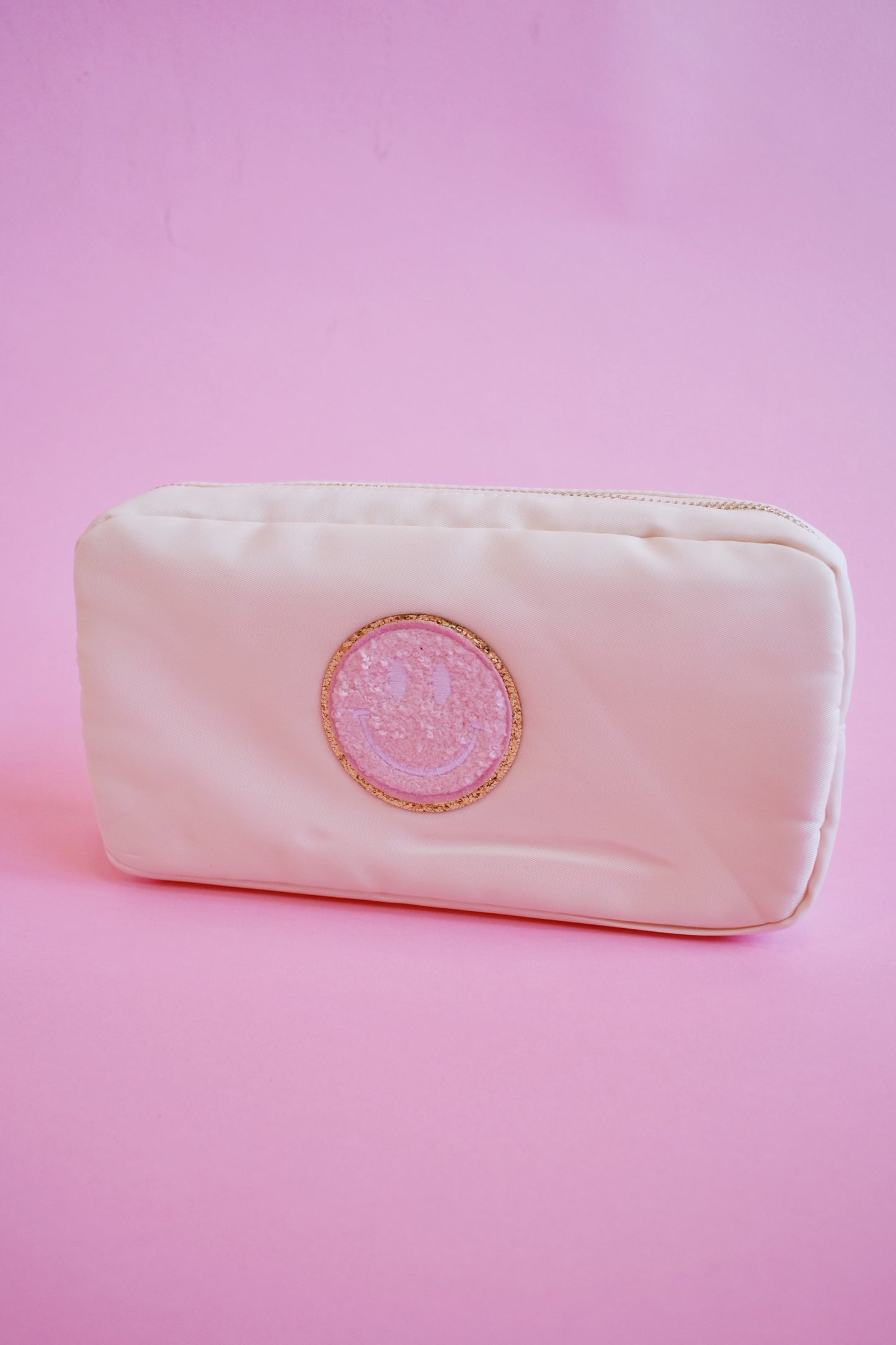 Small Pink Smiley Patch Pouch