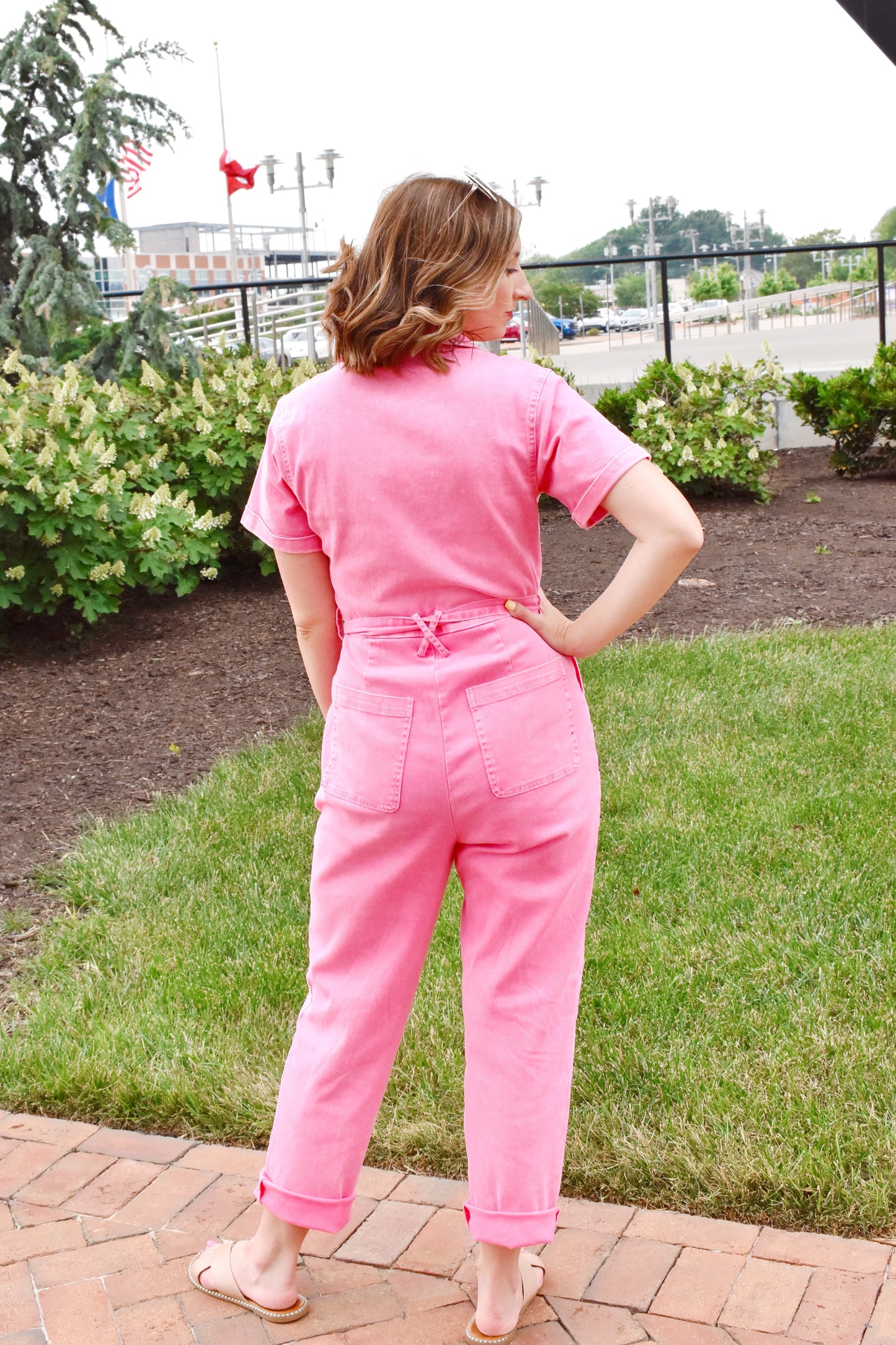 Load image into Gallery viewer, Barbie Pink Mineral Washed Utility Jumpsuit
