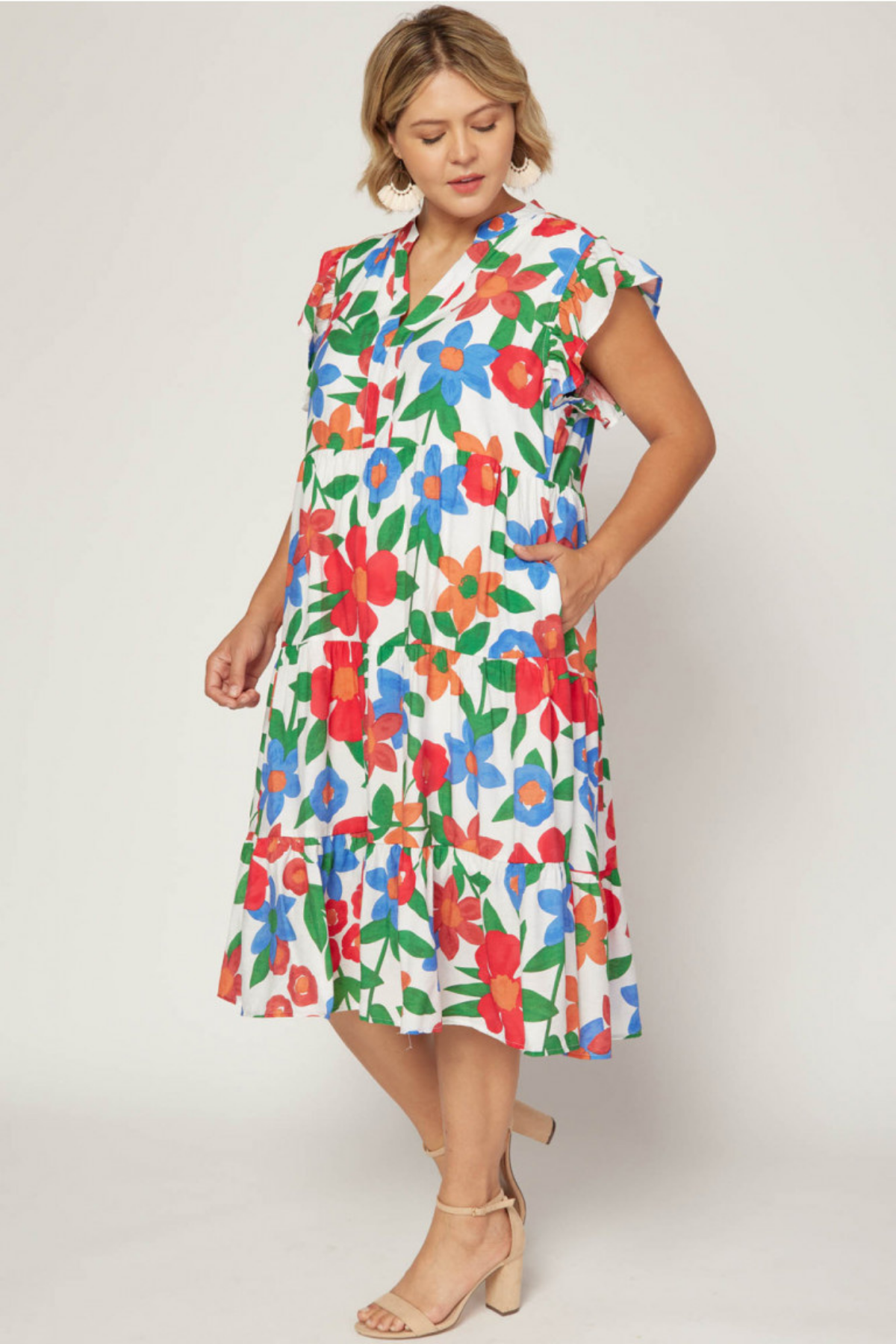 Load image into Gallery viewer, Plus Fiesta Floral Midi Dress
