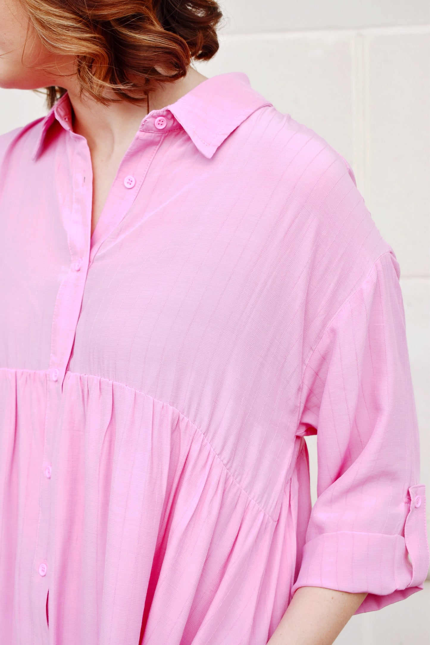 Load image into Gallery viewer, Baby Pink Button Down Babydoll Dress

