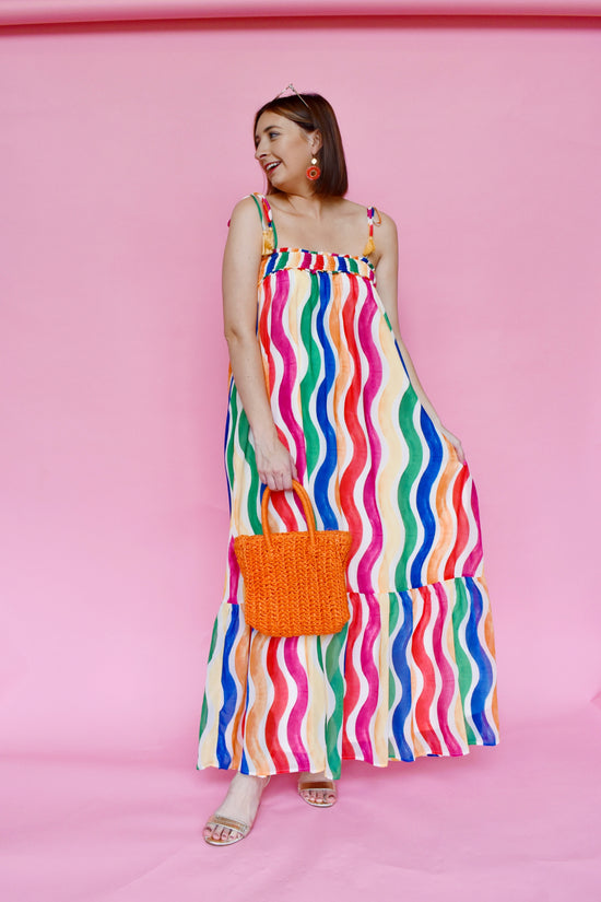 Load image into Gallery viewer, Rainbow Wavy Striped Maxi Dress

