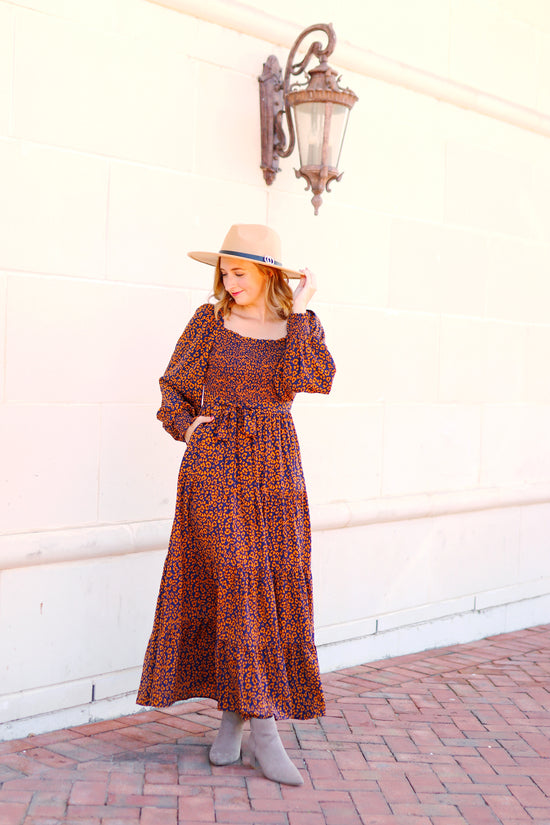 Load image into Gallery viewer, Navy Leopard Spot Maxi Dress
