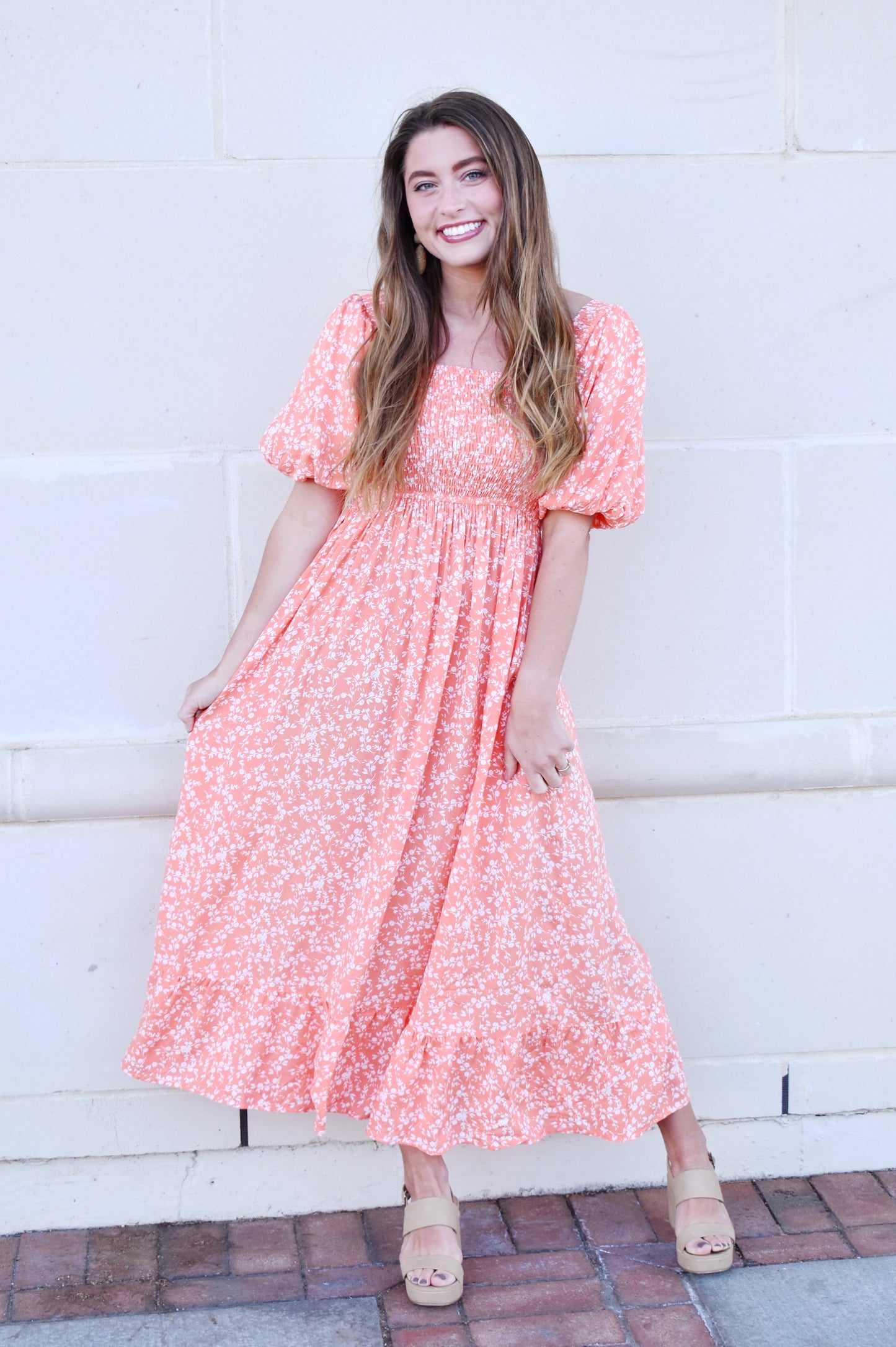 Danyale Orange Floral Midi Dress Confetti Boutique Danyale Orange Floral Midi Dress Confetti Boutique