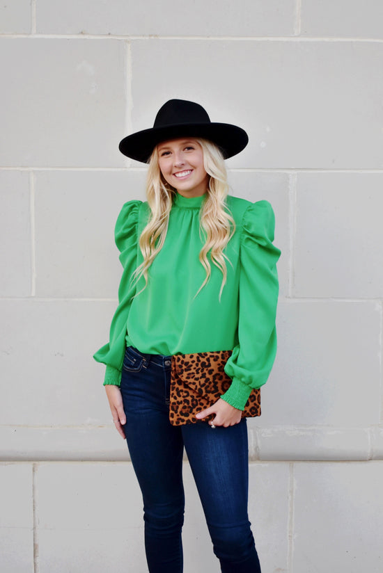 Bow Back Kelly Green Blouse