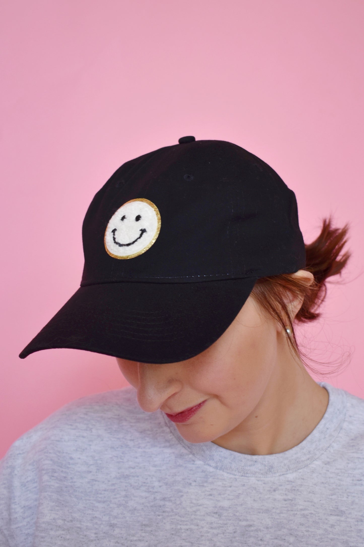 Black Smiley Patch Hat
