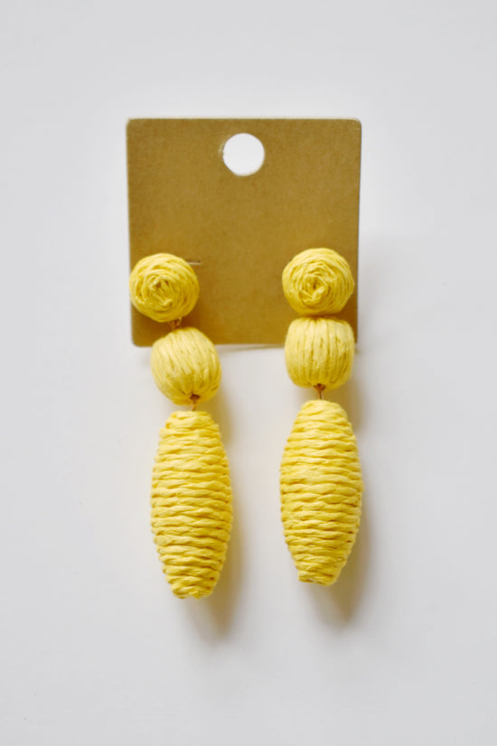 Load image into Gallery viewer, Raffia Ball &amp;amp; Oval Drop Earrings
