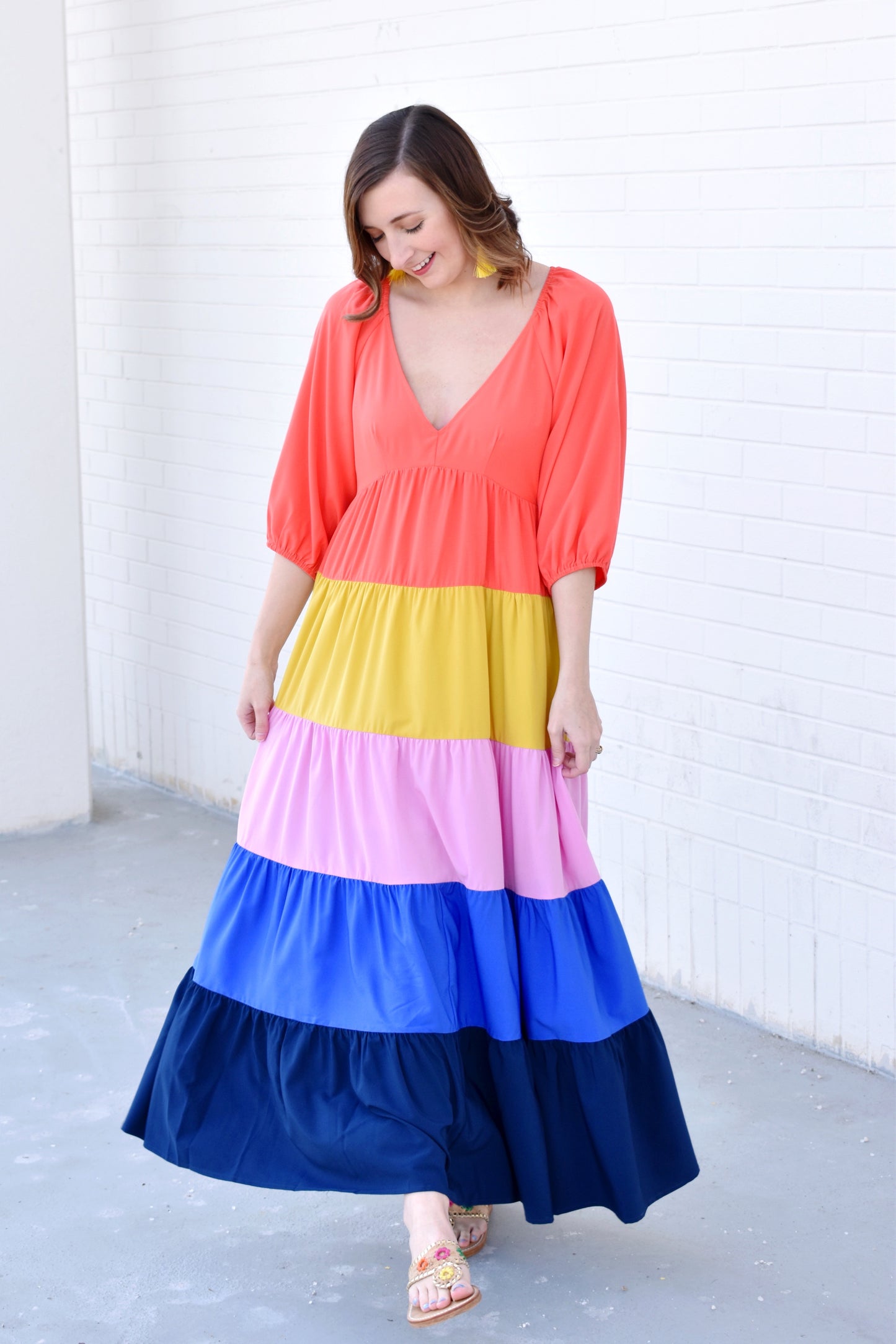 Rainbow Colorblock Tiered Maxi Dress