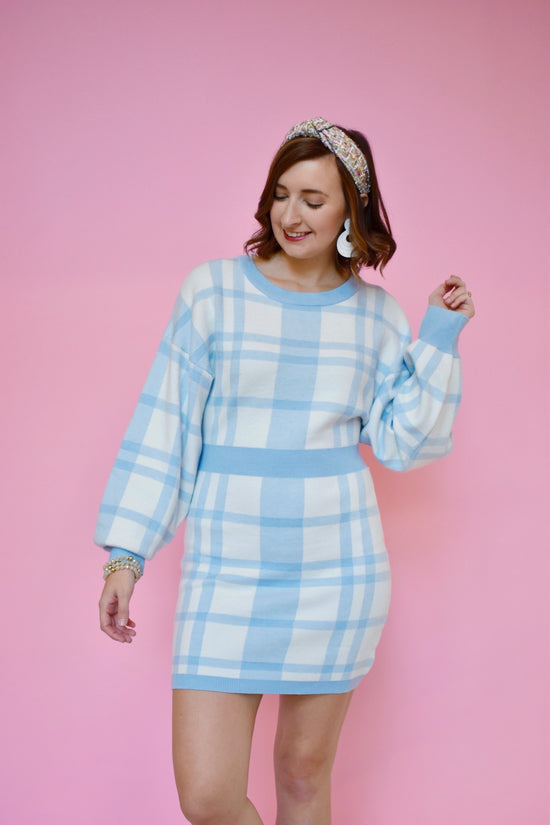Blue Plaid Sweater Dress – Confetti Boutique