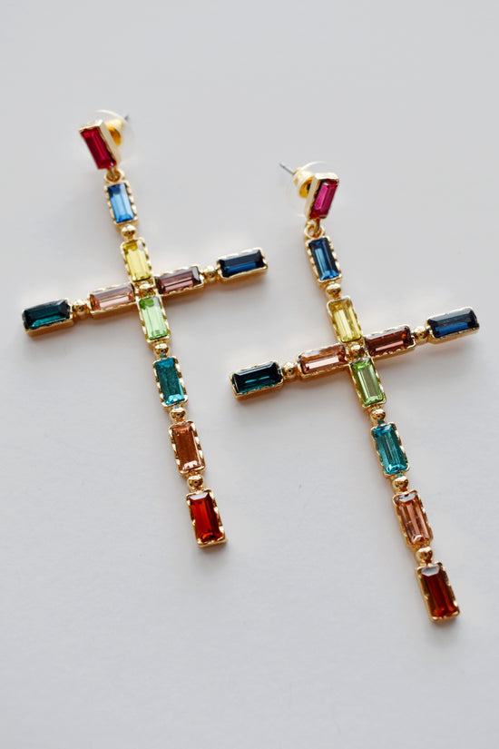 Multicolor Crystal Cross Earrings