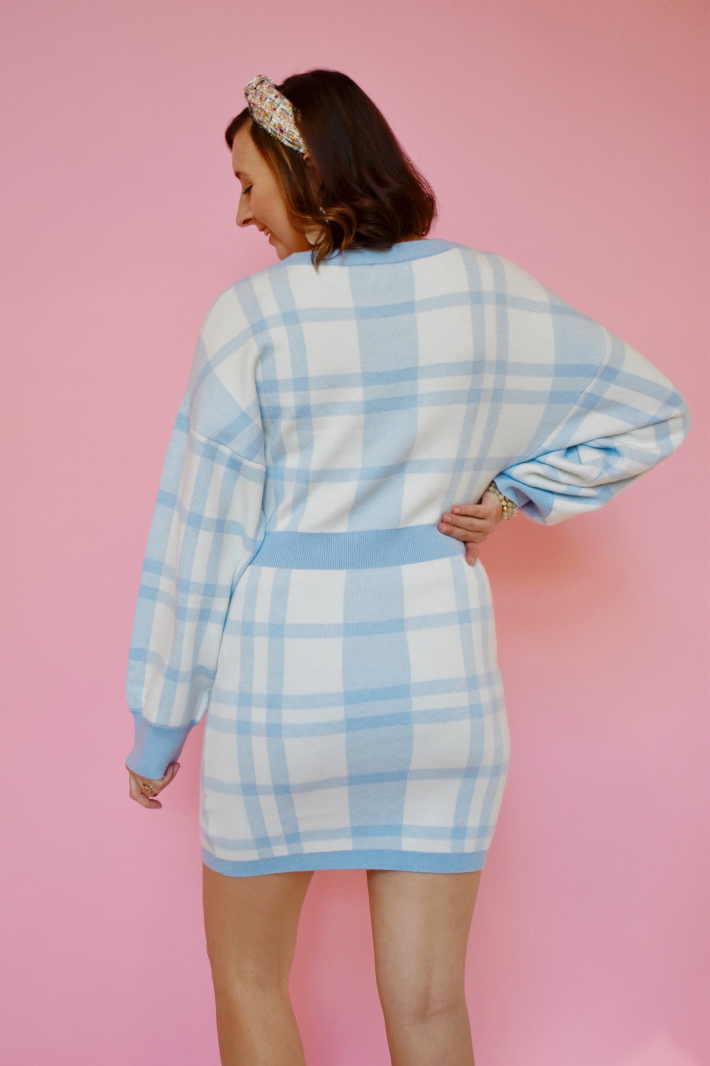 Blue Plaid Sweater Dress Confetti Boutique Blue Plaid Sweater Dress Confetti Boutique