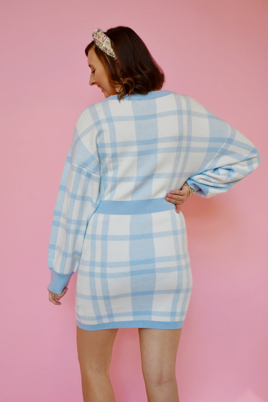 pink and blue sweater dress Blue Plaid Sweater Dress Confetti Boutique