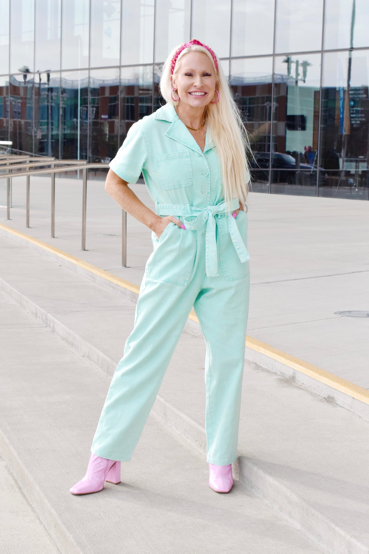 Load image into Gallery viewer, Mint Mineral Wash Utility Jumpsuit
