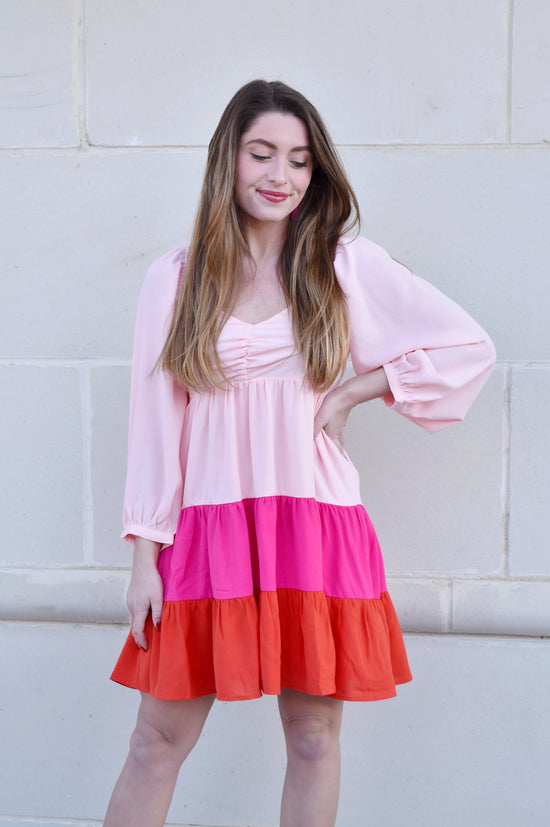 Pink & Red Tiered Sweetheart Dress