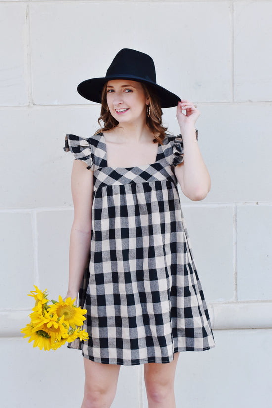 Load image into Gallery viewer, Fall Feelings Gingham Flutter Sleeve Dress

