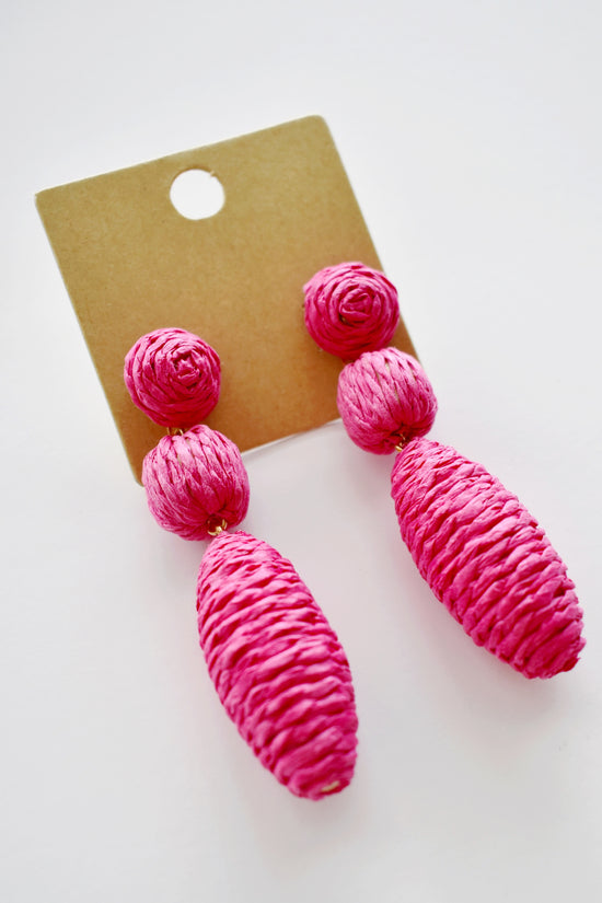 Load image into Gallery viewer, Raffia Ball &amp;amp; Oval Drop Earrings
