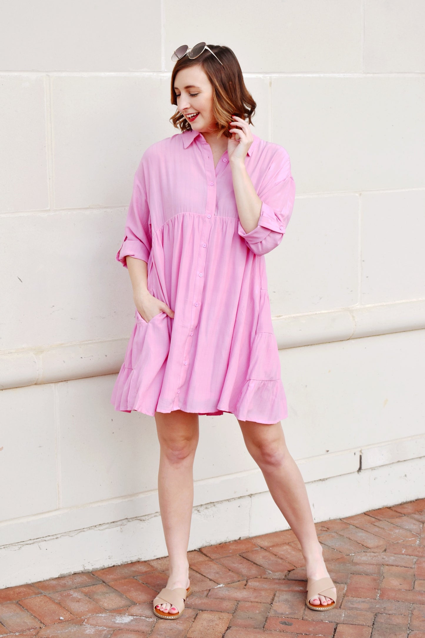 Baby Pink Button Down Babydoll Dress