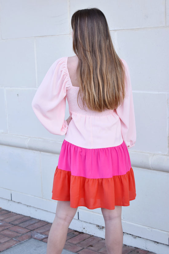 Pink & Red Tiered Sweetheart Dress