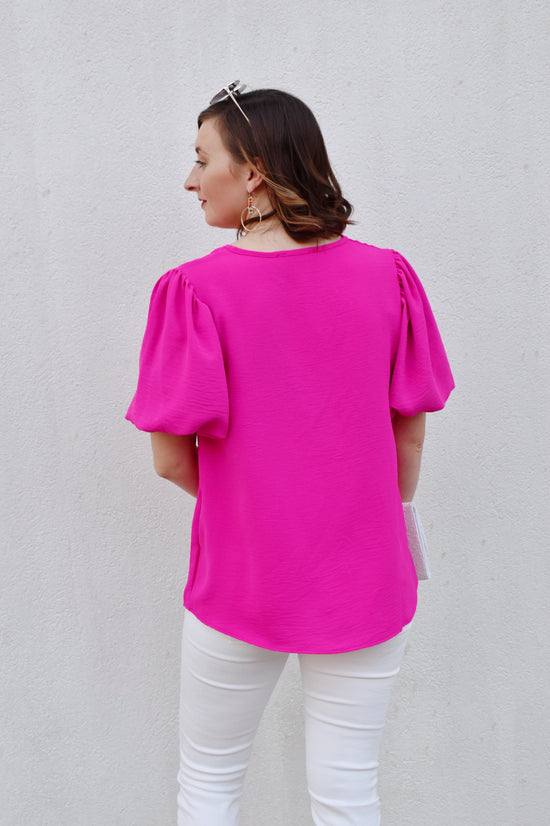 Load image into Gallery viewer, Hot Pink Bubble Sleeve Blouse
