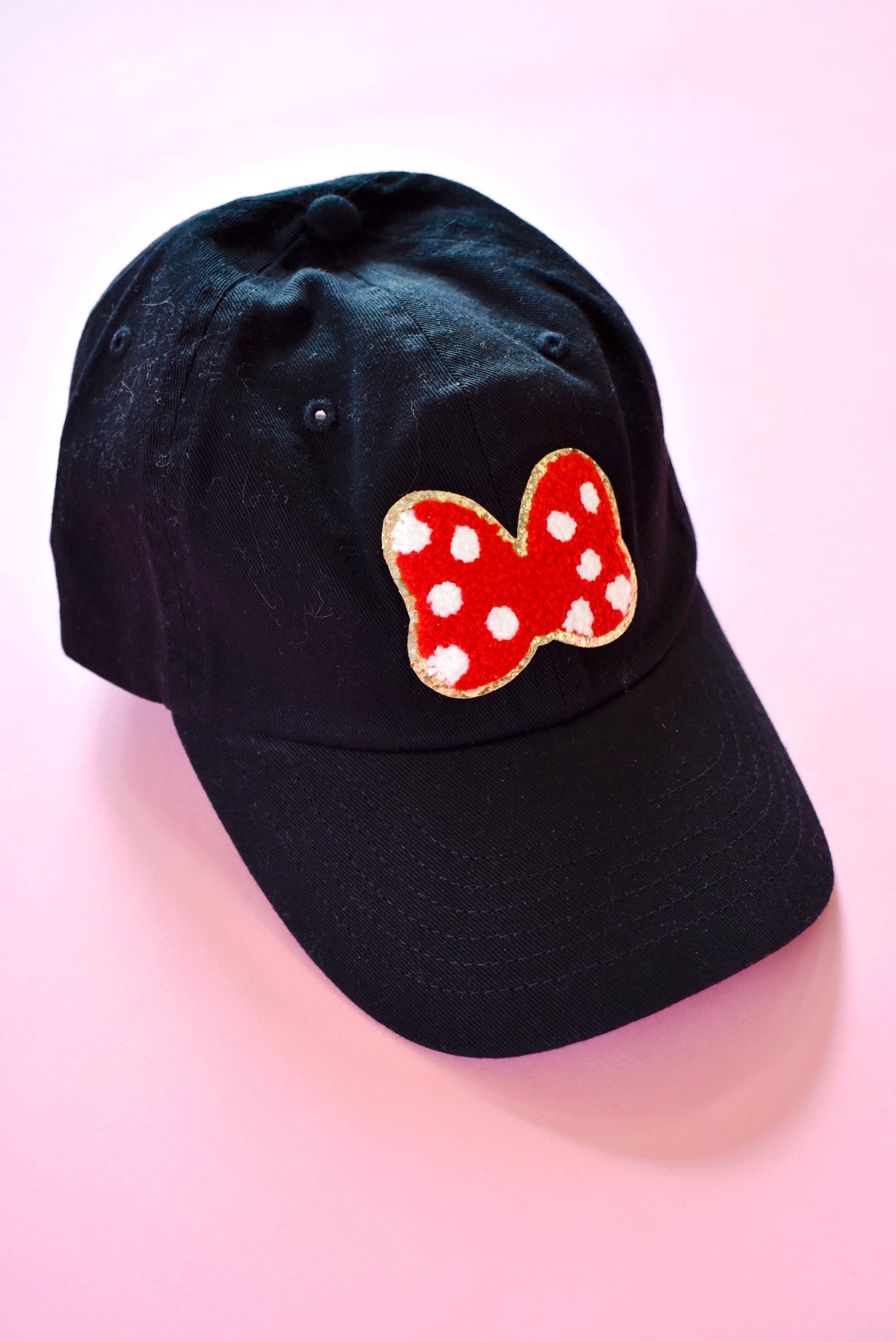 Load image into Gallery viewer, Black Minnie Mouse Bow Patch Hat
