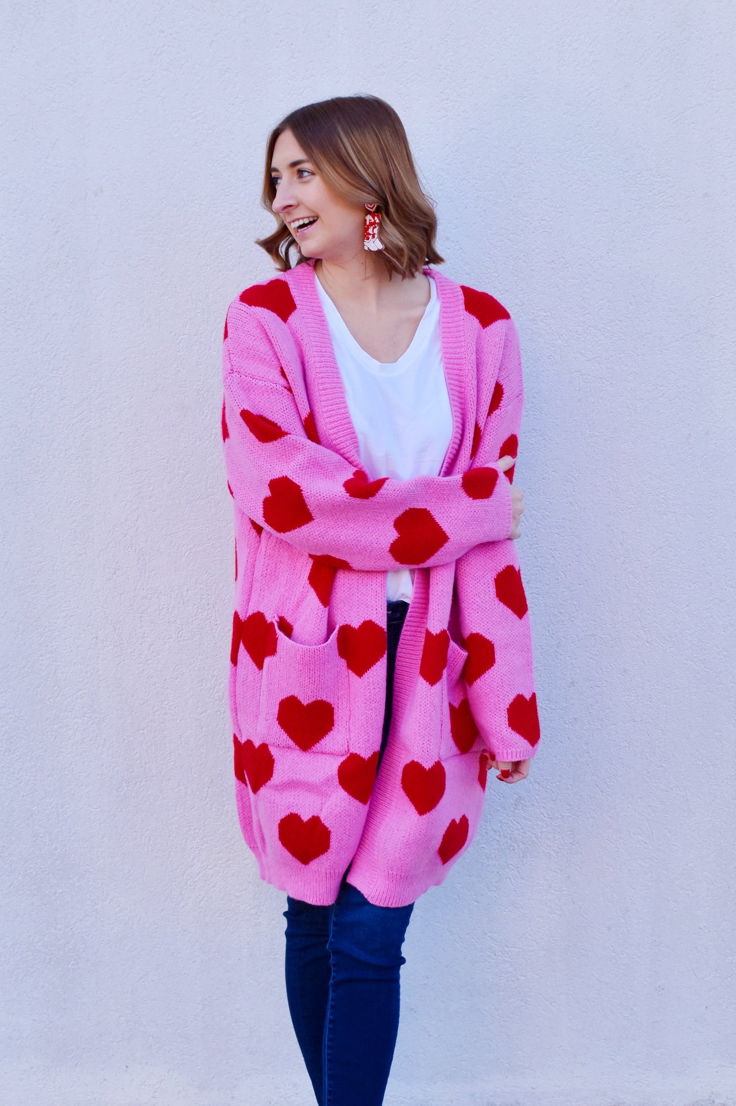 Pink & Red Heart Cardigan