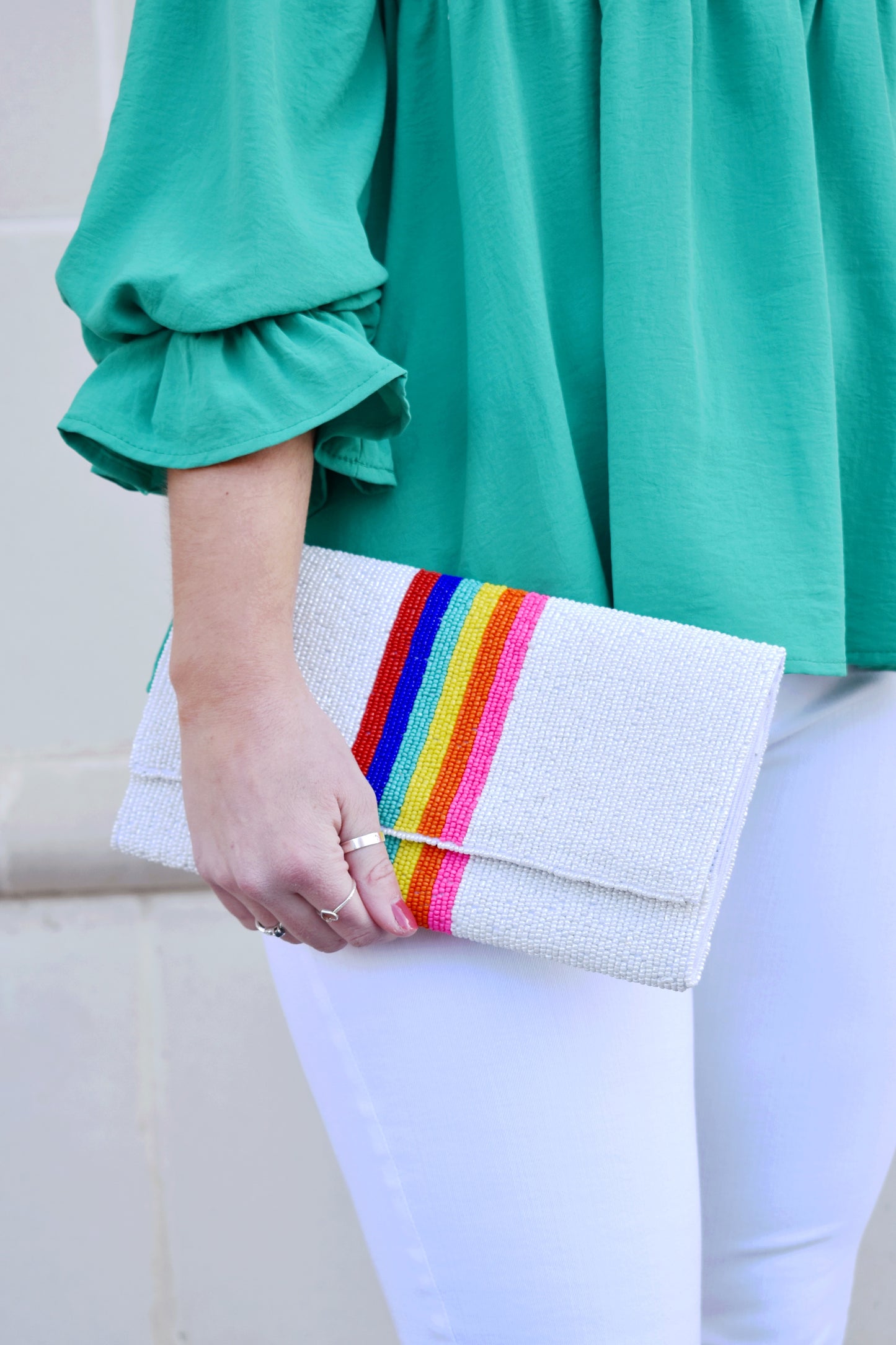 Load image into Gallery viewer, Rainbow Stripe Beaded Clutch
