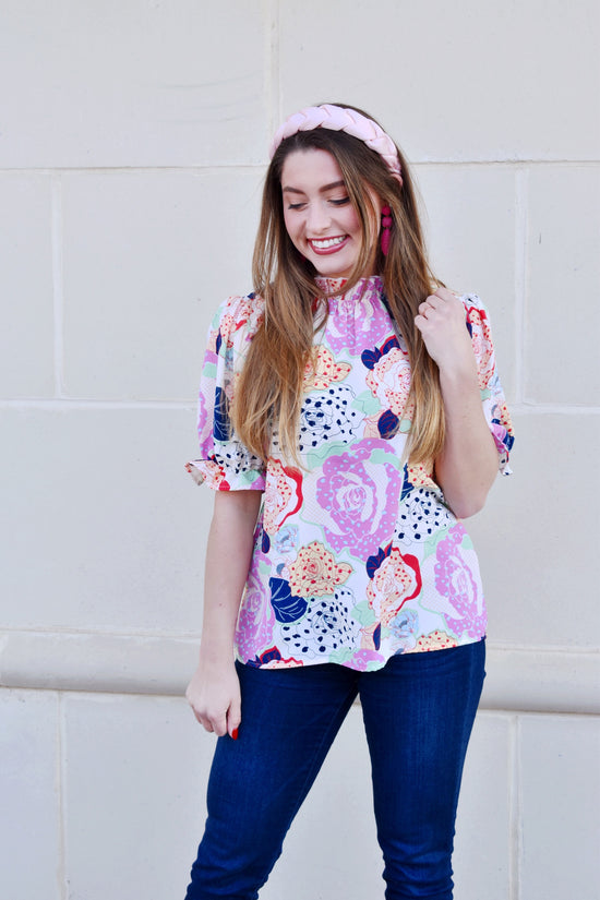 Abstract Floral Frill Blouse