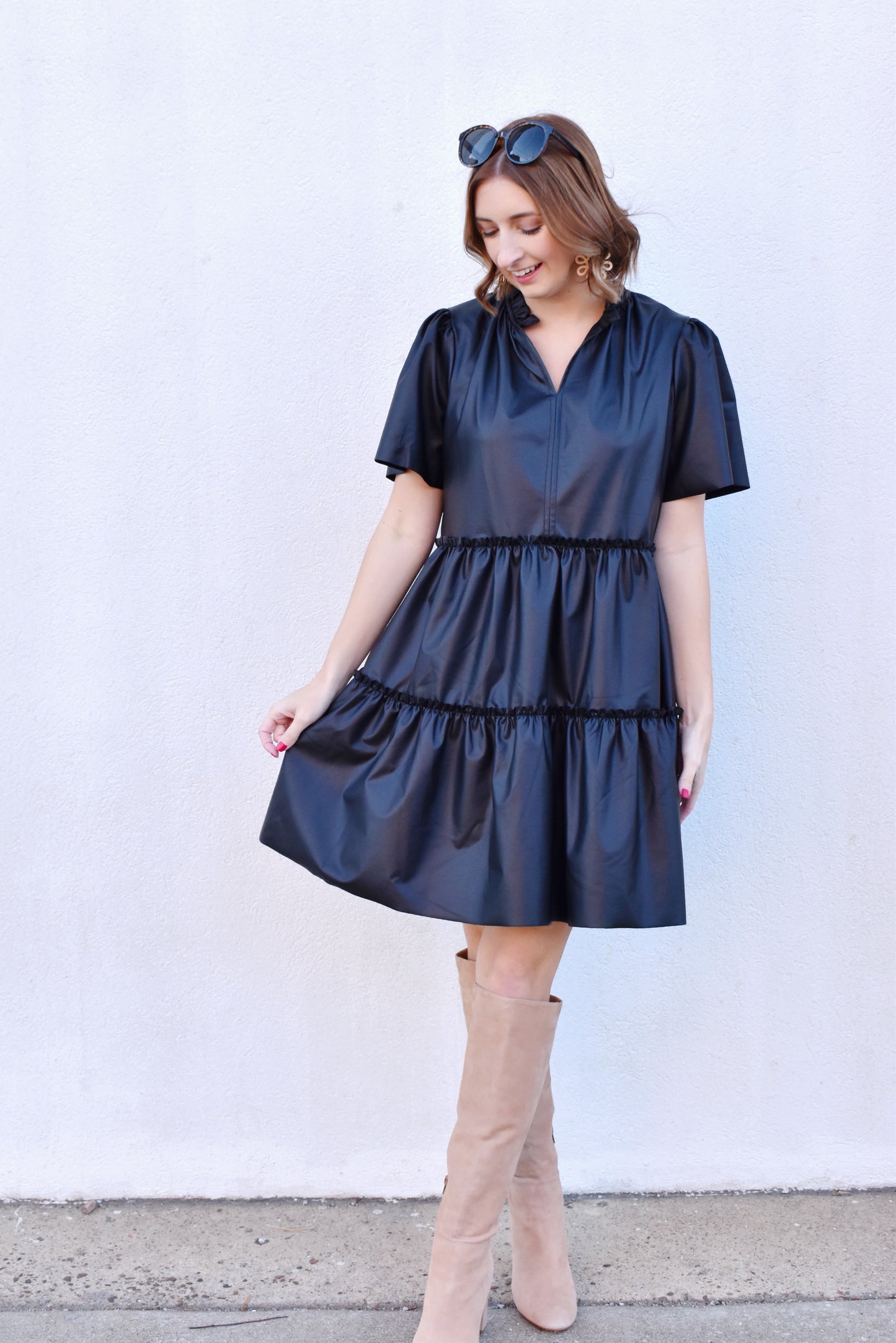 The Moment Black Leather Tiered Dress
