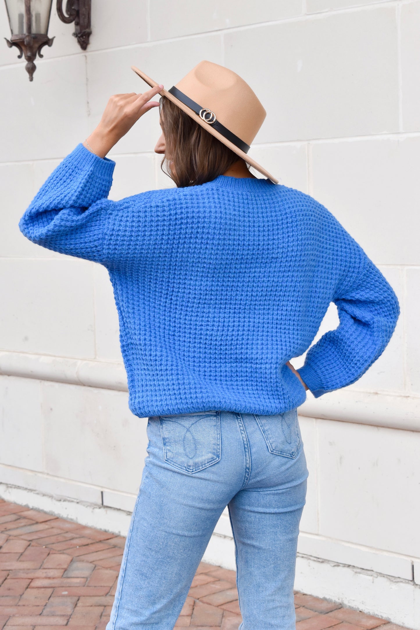 Load image into Gallery viewer, Blue Waffle Knit Sweater
