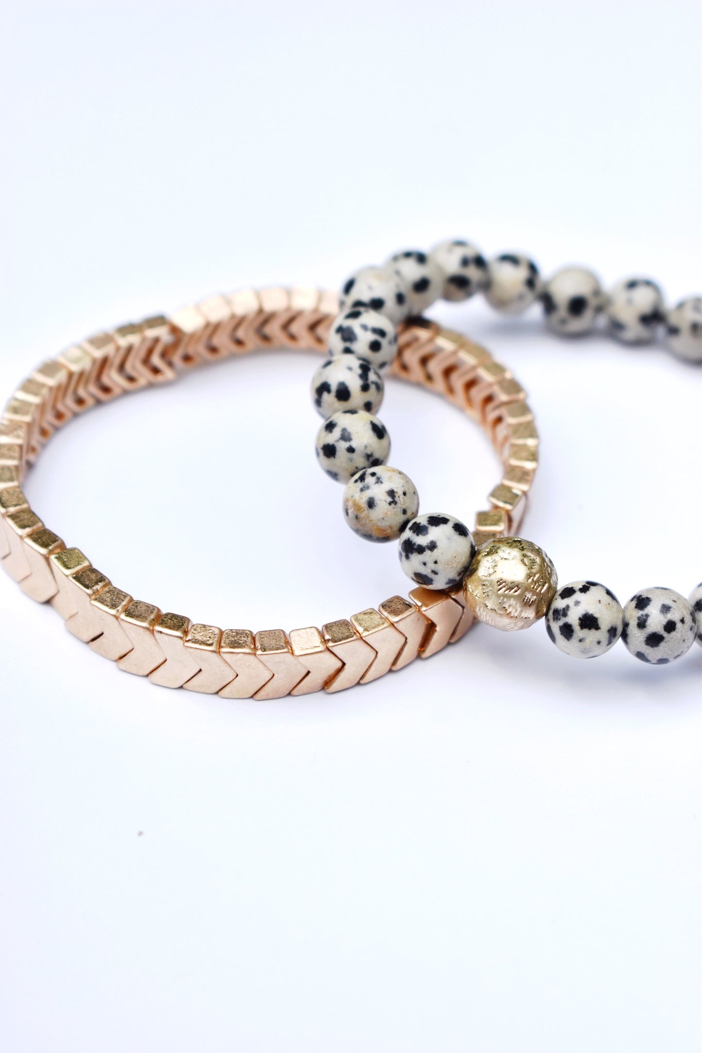 Dalmatian Stone and Gold Ball Bracelet