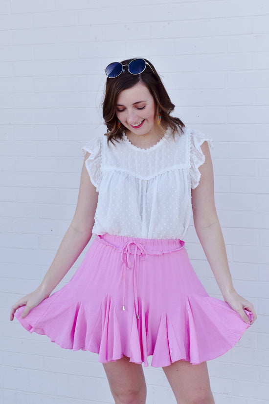 Bubblegum Pink Frill Drawstring Skirt
