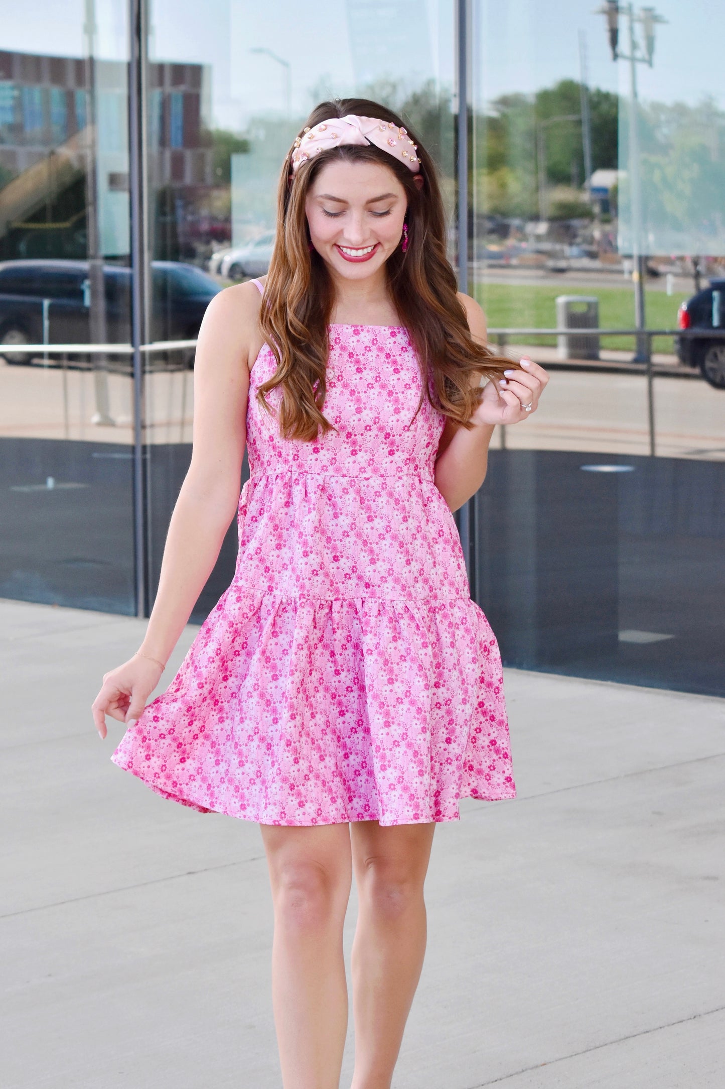 Load image into Gallery viewer, Magenta Floral Jacquard Dress
