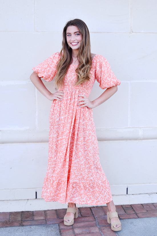 Load image into Gallery viewer, Danyale Orange Floral Midi Dress
