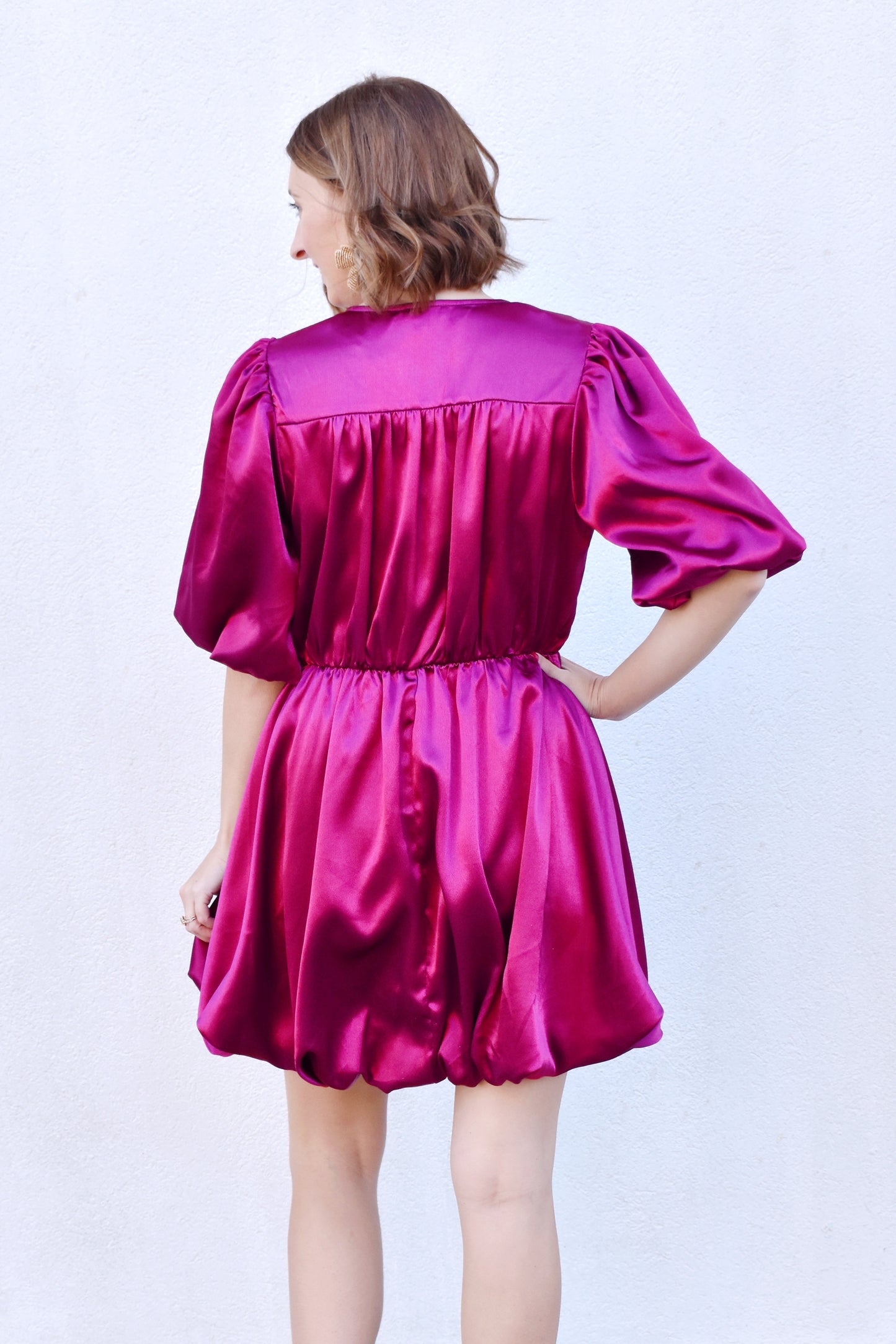 Sangria Bubble Hem & Sleeve Dress