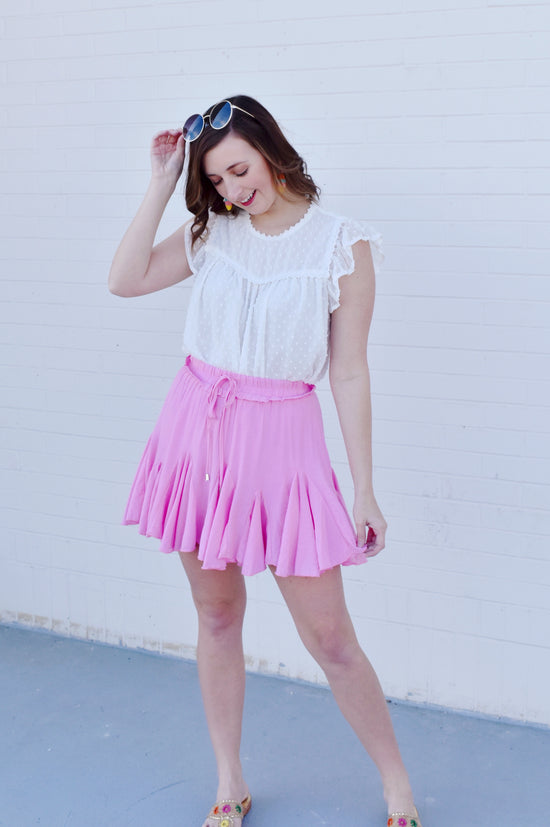 Bubblegum Pink Frill Drawstring Skirt