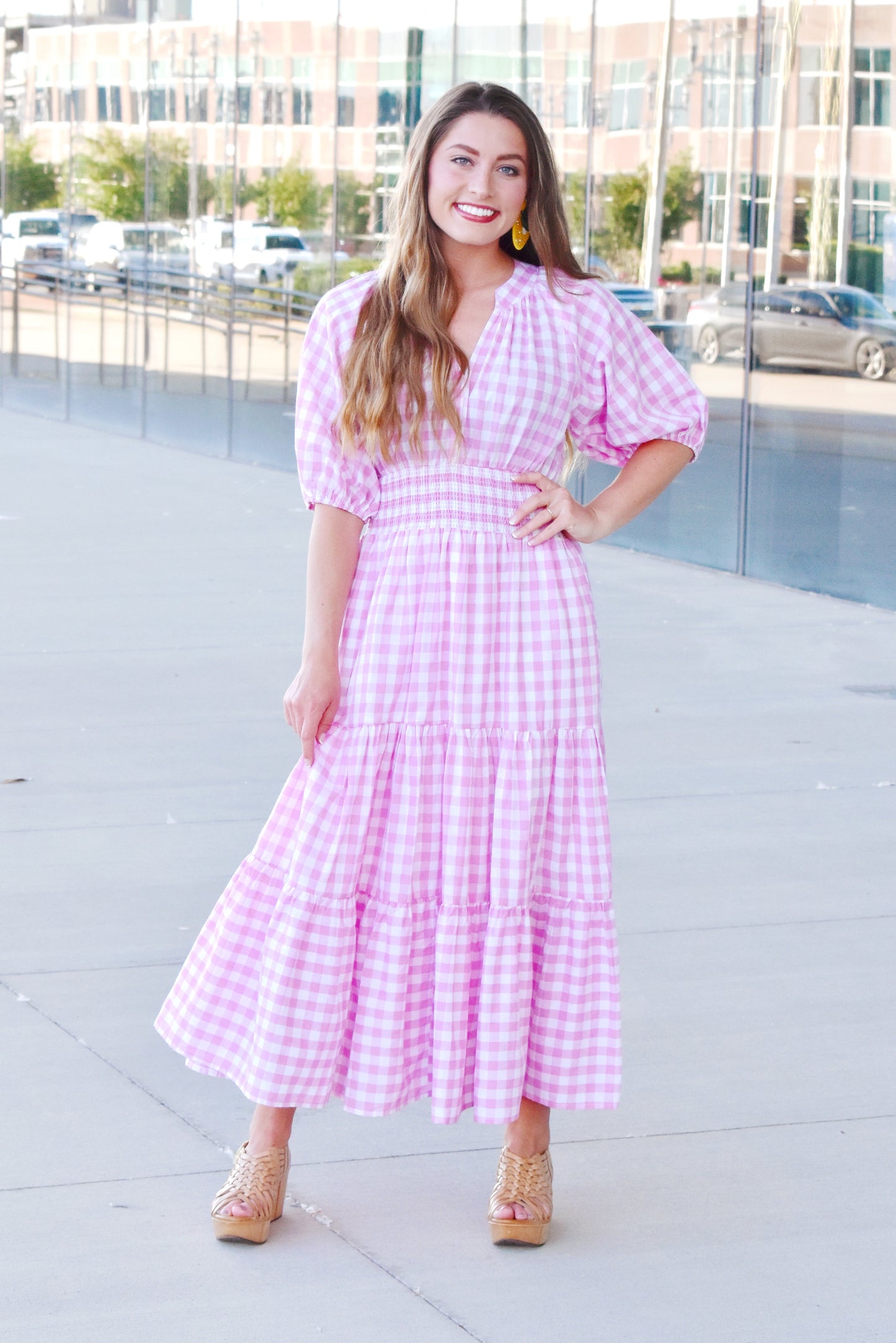 Pink Gingham Midi Dress – Confetti Boutique Pink Gingham Midi Dress – Confetti Boutique