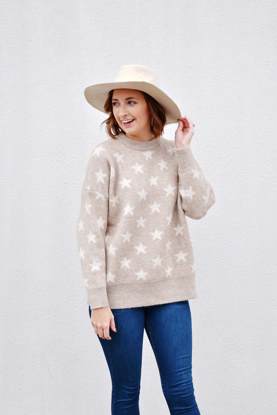 Load image into Gallery viewer, Beige Star Sweater

